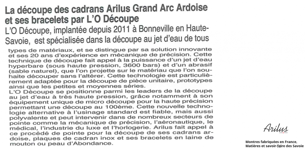 La découpe des cadrans Arilus Grand Arc Ardoise et ses bracelets